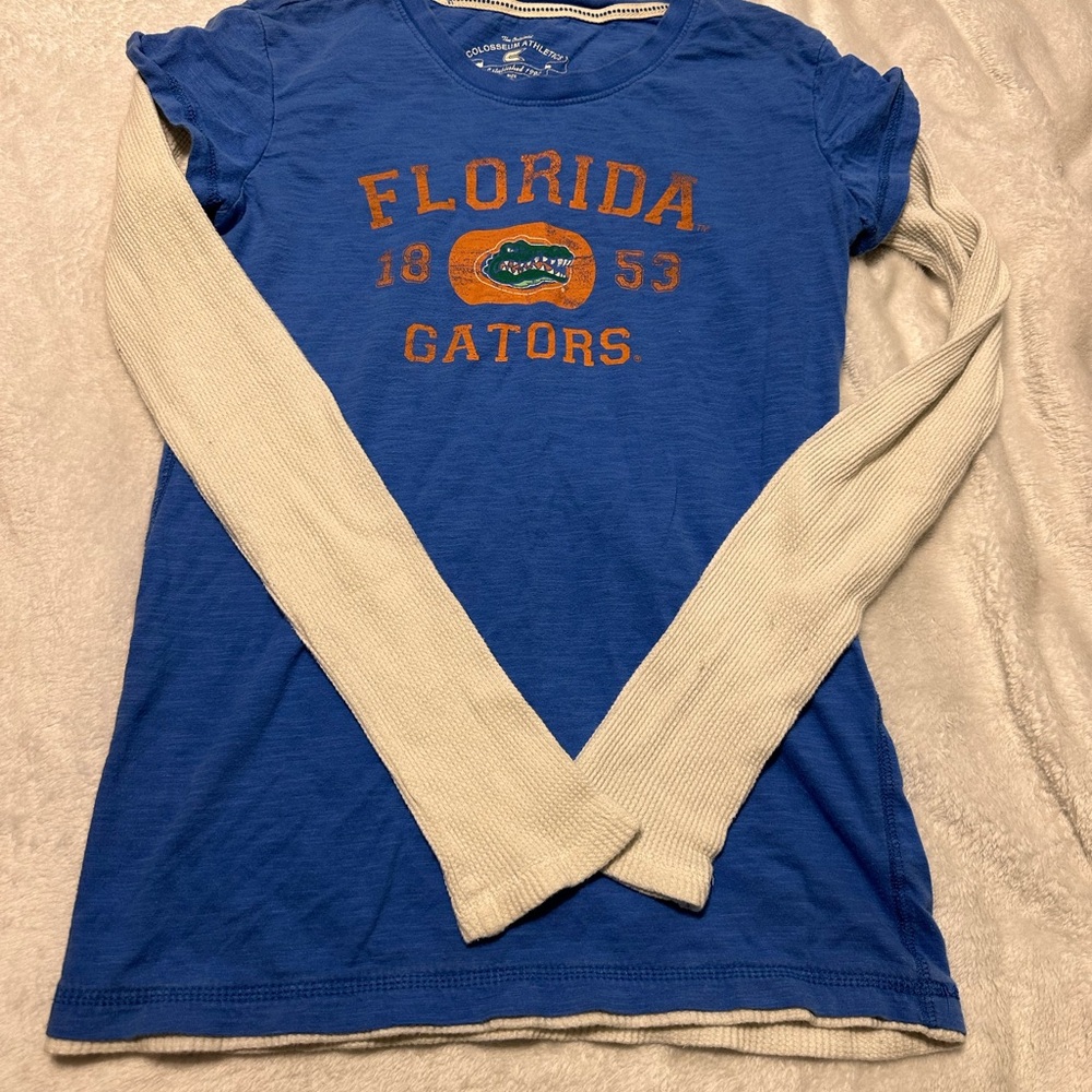 Blue and Cream Long Sleeve Women's Top